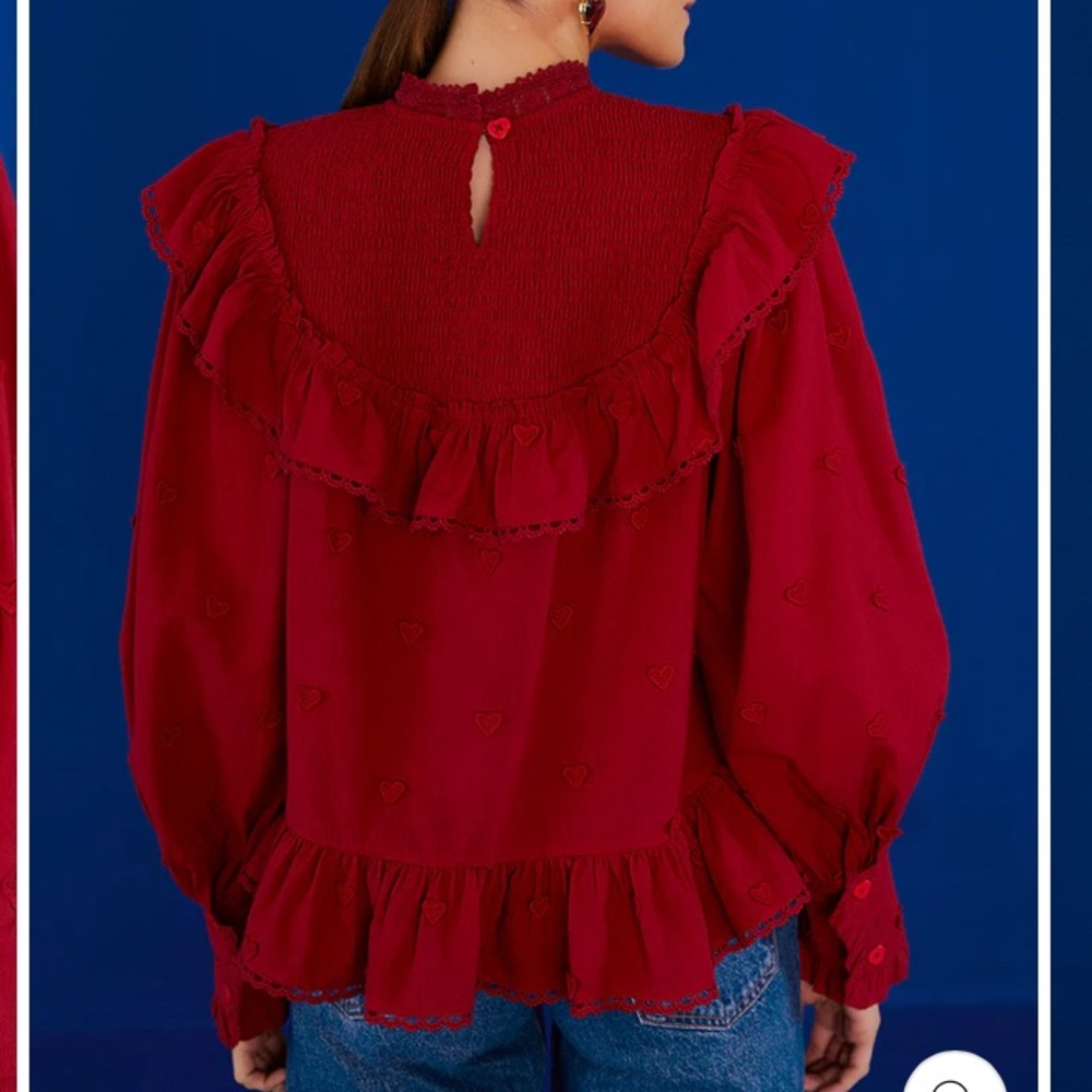 FARM Rio Red Ruffled High-Neck Blouse - Picture 2 of 12